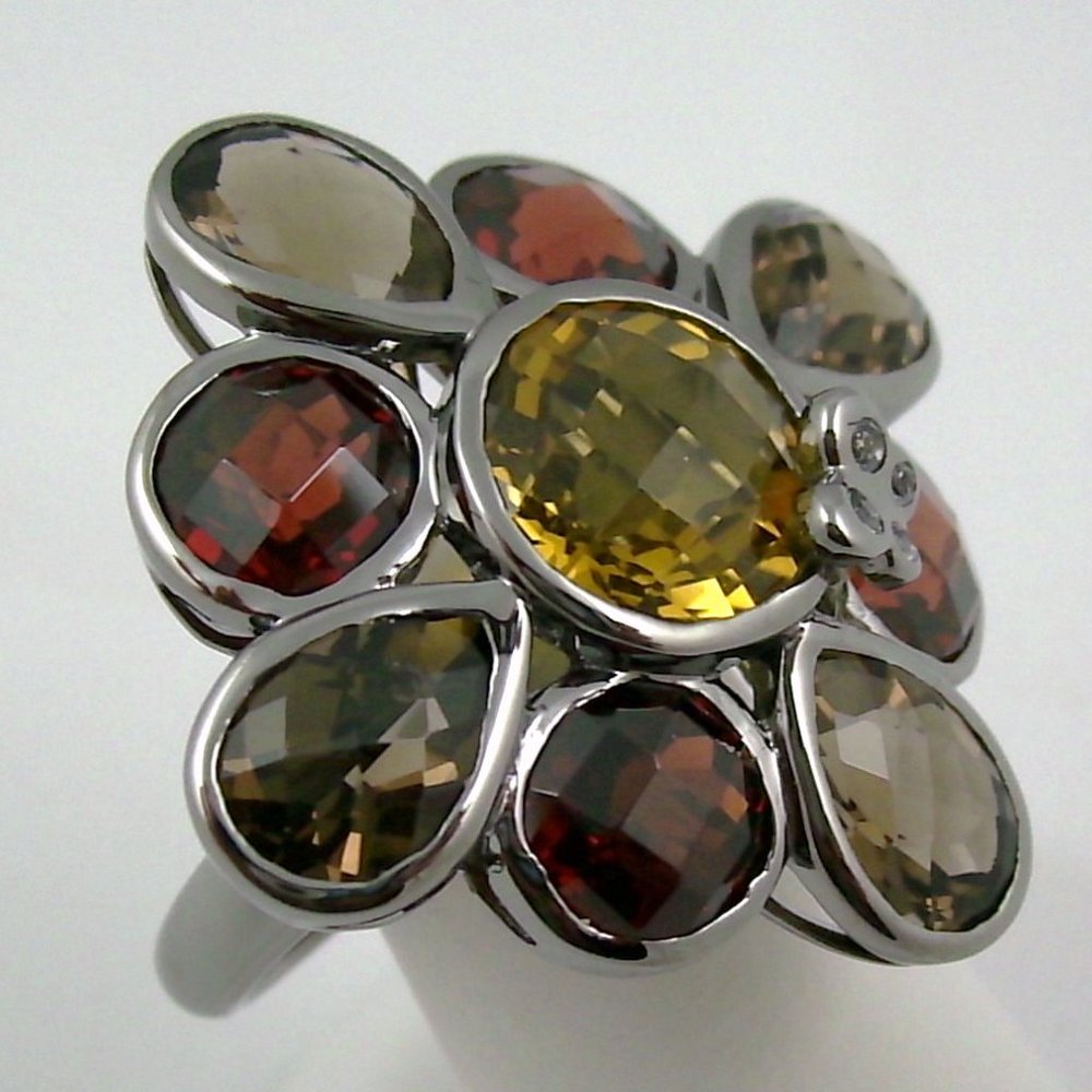 Sima K 13.55ct Honey Quartz & Gemstone Flower Ring - Picture 3 of 8